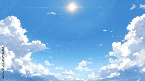 Bright sky with clouds and sun.