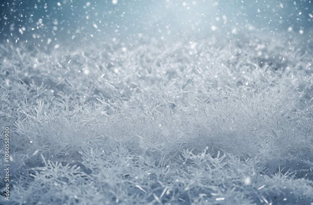 Fototapeta premium frosty white Christmas background with icy patterns and softly falling snow