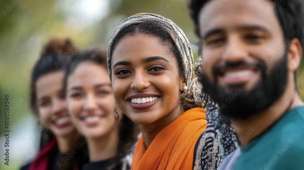A diverse group of people smiling together, representing inclusion, diversity A diverse group of people smiling together, representing inclusion, diversity