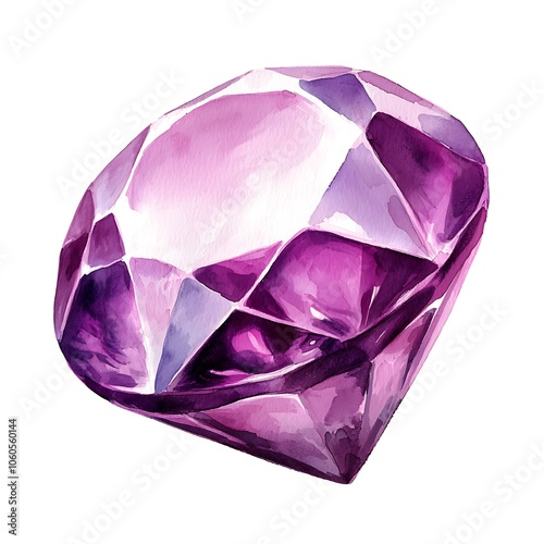 Watercolor Purple Diamond Gemstone Illustration.