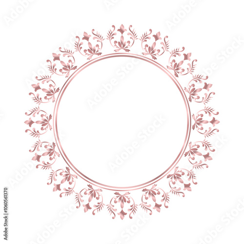 Damask Round Wreath rose gold circular round ornament floral Abstract pattern, Classic Victorian traditional style, illustration Vintage Design, Flower frames, Mandala, Antique, Moroccan frame