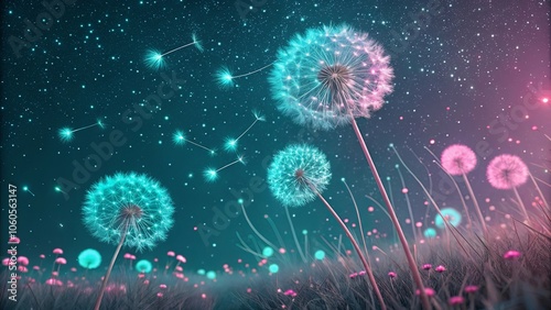 Teal and Pink Colored Particles in Ethereal Landscape