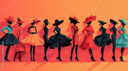 Ladies' Fashion Contest, People in Stylish Outfits, Melbourne Cup Day, illustration,