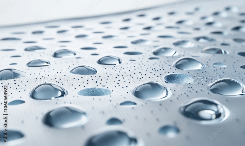 Vector 3D illustration depicting water droplets on perforated spunbond synthetic fiber nonwoven fabric, demonstrating its waterproof properties and support for cooling while reflecting heat Vector 3D illustration depicting water droplets on perforated spunbond synthetic fiber nonwoven fabric, demonstrating its waterproof properties and support for cooling while reflecting heat