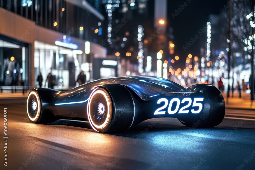 Electric car gliding through night city Electric car gliding through night city