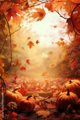 Beautiful fall background with orange, yellow and red leaves. Seasonal background with autumn design perfect for thanksgiving and fall greeting card