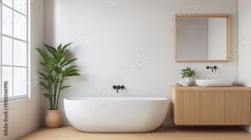 Minimalist bath retreat, bamboo accents