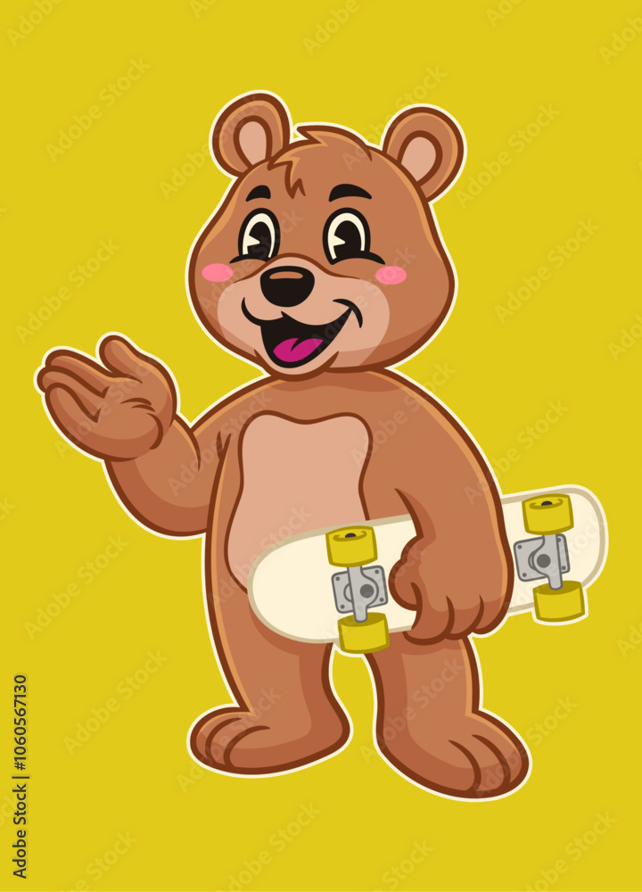 Obraz premium Bear Skate Cartoon Mascot Character