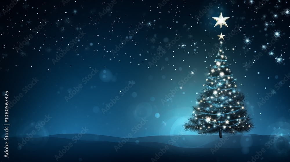 Christmas tree with rhinestone ornaments and stars on a dark blue background, sparkling with festive cheer. Christmas tree with rhinestone ornaments and stars on a dark blue background, sparkling with festive cheer.