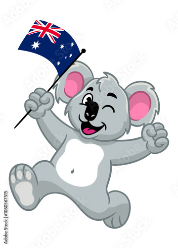 Canvas Print Cheerful Koala Mascot Holding Australia Flag