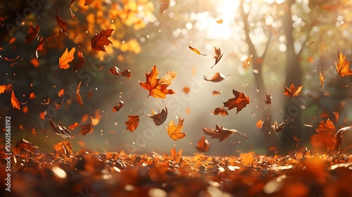 Autumnal 3D of Falling Leaves in a Sun Kissed Forest Opening
