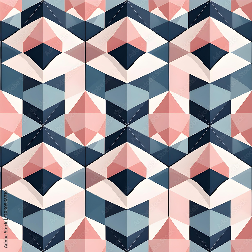 Contemporary Seamless Pattern of Geometric Designs with Blush, Navy, and White Colors Contemporary Seamless Pattern of Geometric Designs with Blush, Navy, and White Colors