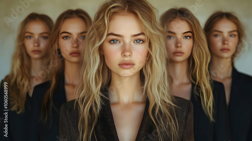 Group of Women with Blonde Hair and Black Jackets Portrait - Photography