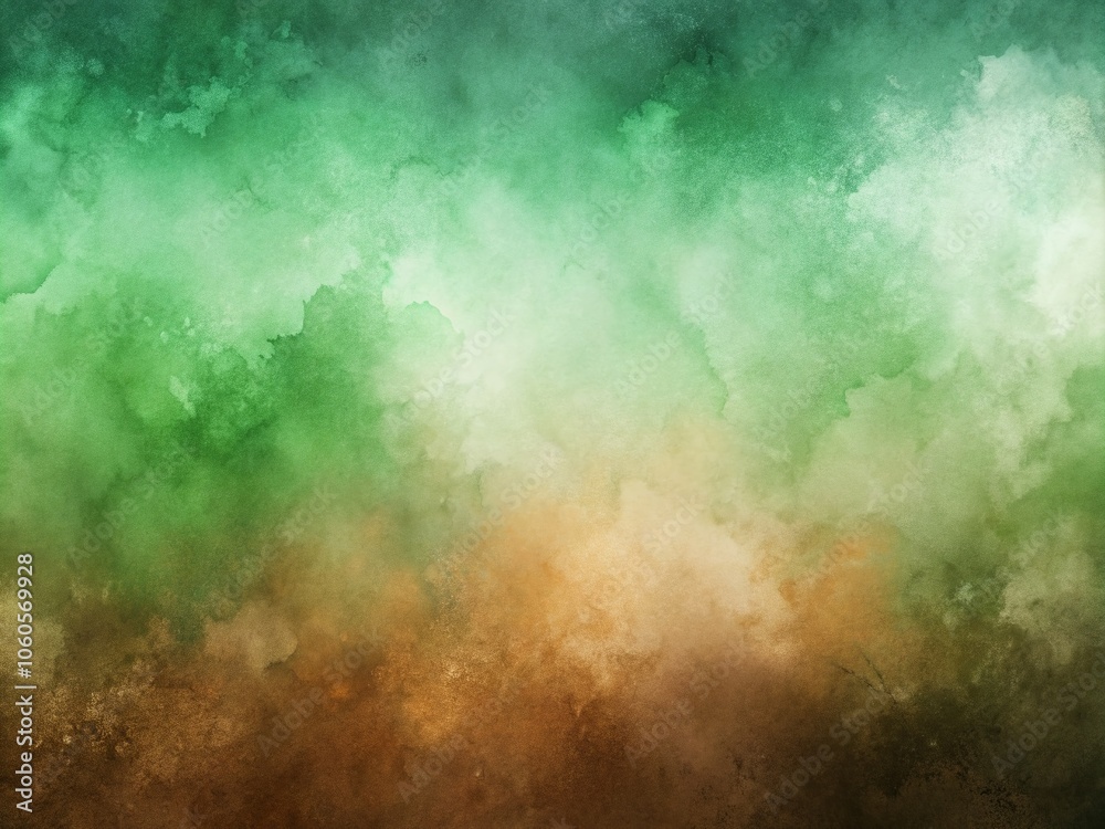 Obraz premium Green Brown Grey Watercolor Textured Background - Gradient Ombre Design for Invitations, Stationery, and Art Projects, High Depth of Field, Elegant and Artistic Aesthetics