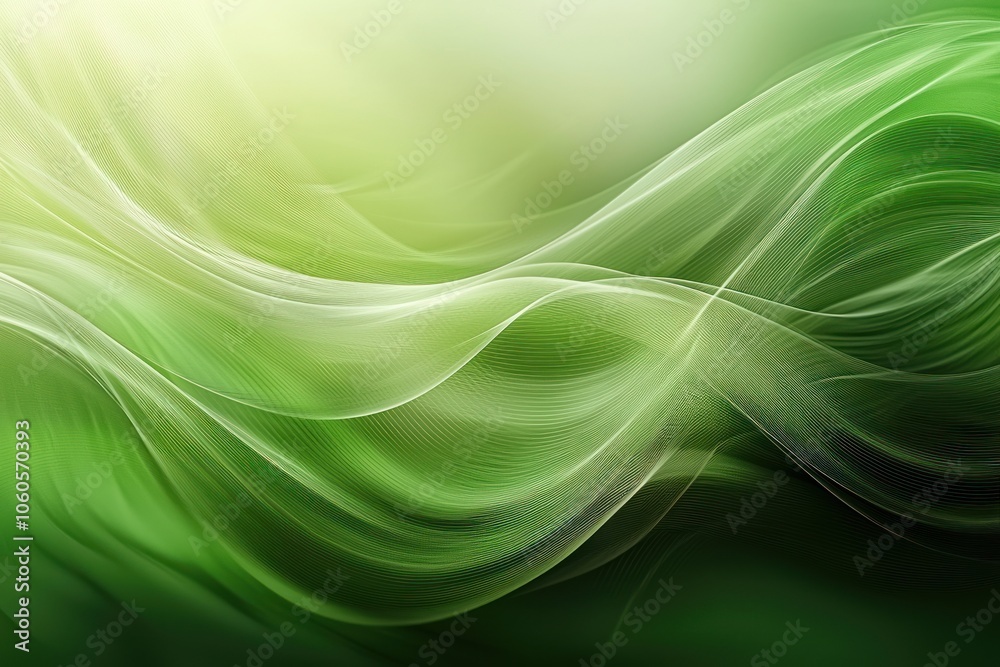 Fototapeta premium Abstract Green and White Wavy Lines on a Blurred Background