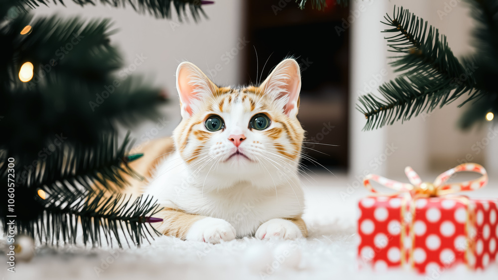 curious cat underneath a pine tree curious cat underneath a pine tree