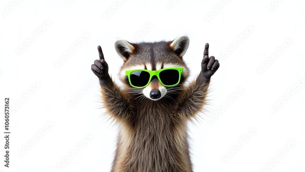Playful raccoon with sunglasses, humorous and trendy Playful raccoon with sunglasses, humorous and trendy