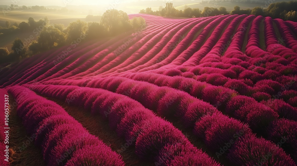 Fototapeta premium Aerial View of Lavender Field with Geometric Rows