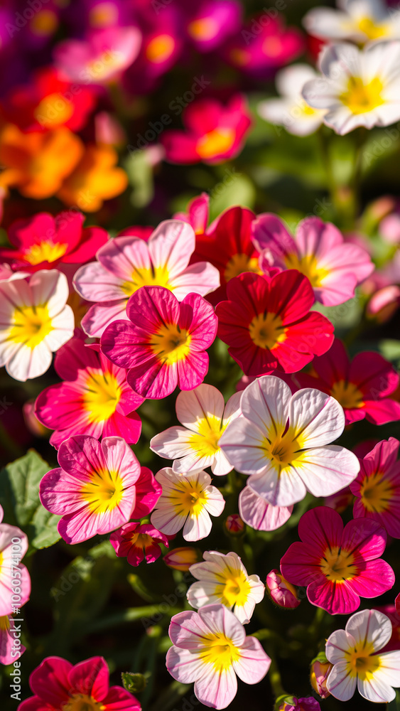 close- vibrant pink white blossoms with yellow centers close- vibrant pink white blossoms with yellow centers