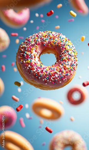 Floating Donut with Colorful Sprinkles	