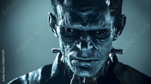 Futuristic Frankenstein s Monster with Robotic Metallic Surfaces and Bolts in Neck photo