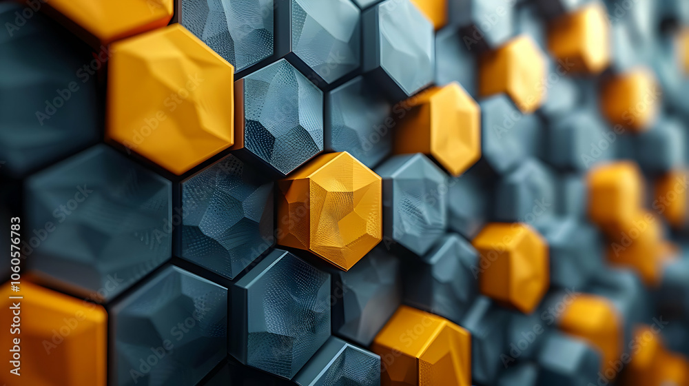 Abstract 3D Hexagon Pattern Background - Blue and Gold Abstract 3D Hexagon Pattern Background - Blue and Gold