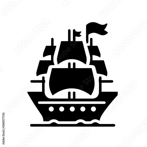 Vintage Sailing Ship Silhouette Vector on Waves - Nautical Icon for Marine and Adventure Themes photo