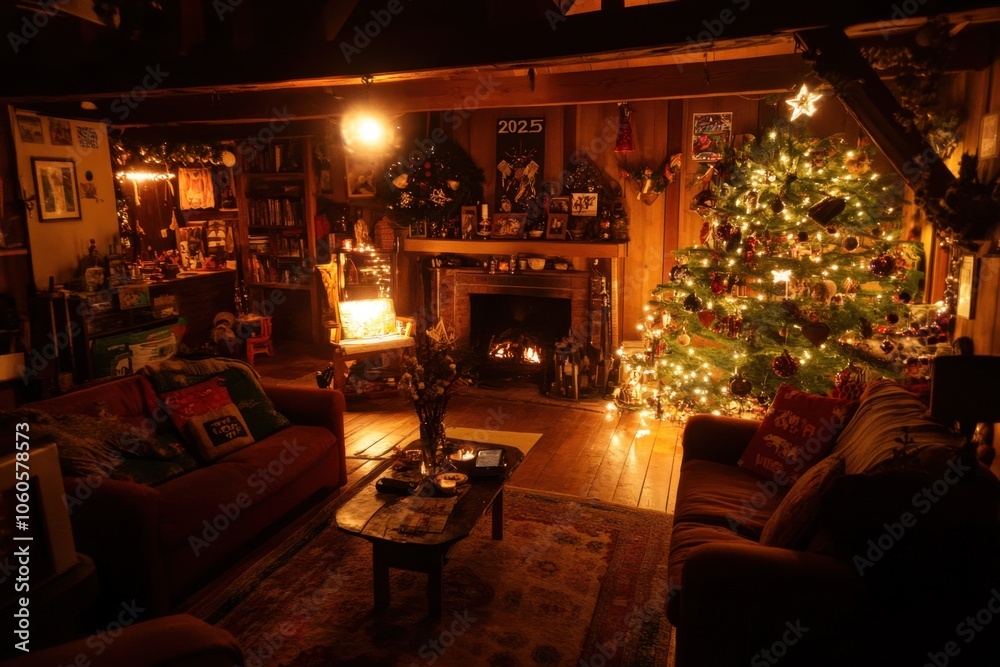 Cozy Christmas living room with fireplace Cozy Christmas living room with fireplace