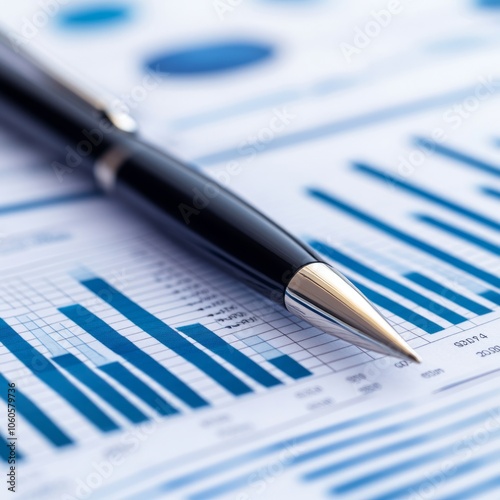 A black pen sits on a financial chart.