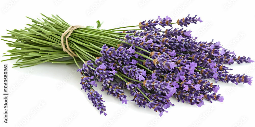 A bundle of fresh lavender flowers tied with twine, showcasing its vibrant purple hue. A bundle of fresh lavender flowers tied with twine, showcasing its vibrant purple hue.