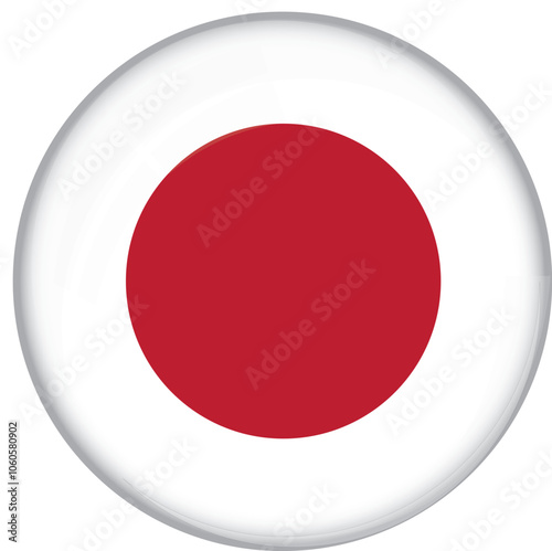 Japan flag with glossy rounded button for football team and national emblem