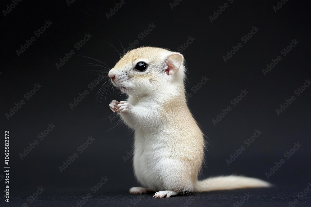 the beside view baby Flying squirrel standing, left side view, low angle, white copy space on right, Isolated on black Background the beside view baby Flying squirrel standing, left side view, low angle, white copy space on right, Isolated on black Background