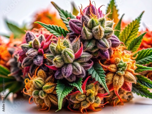 High-Quality Cannabis Buds Isolated on White Background - Premium Marijuana Flower, Close-Up Shot, Natural Greenery, Medicinal Use, Legal Herb, Organic Product, Relaxation, Healing