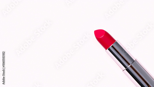 single bright red lipstick rests on a stark white background.