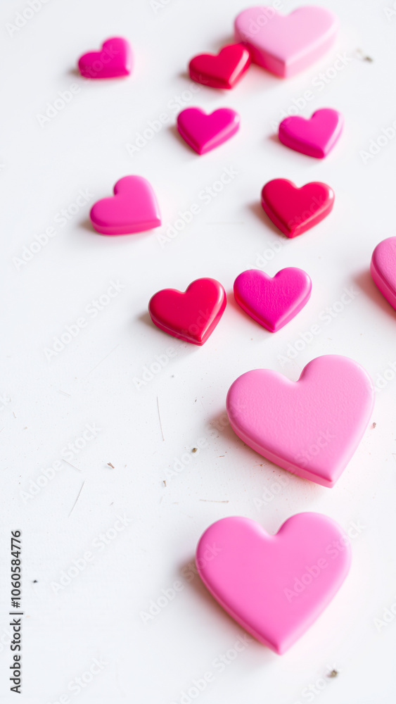 scattered pink red hearts on a white background scattered pink red hearts on a white background