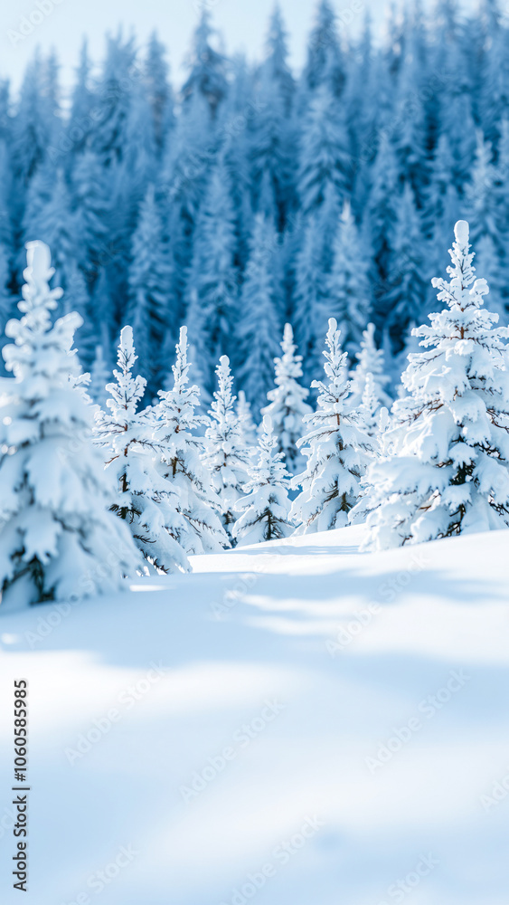 snowy forest with pine trees snowy forest with pine trees