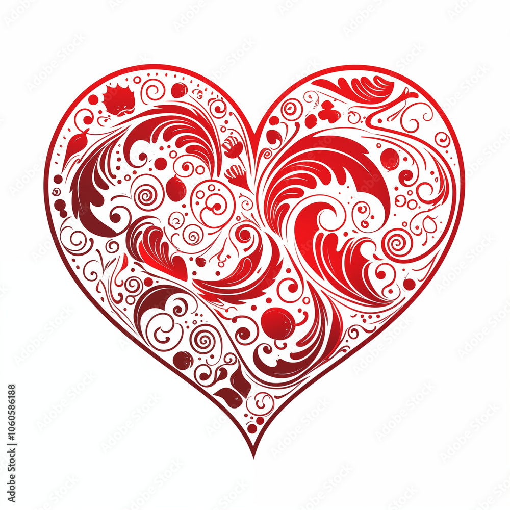 Decorative heart design with swirling patterns and vibrant red colors for special occasions Decorative heart design with swirling patterns and vibrant red colors for special occasions
