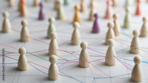 A close-up view of wooden figures representing people on a network, illustrating connection and collaboration in a community.