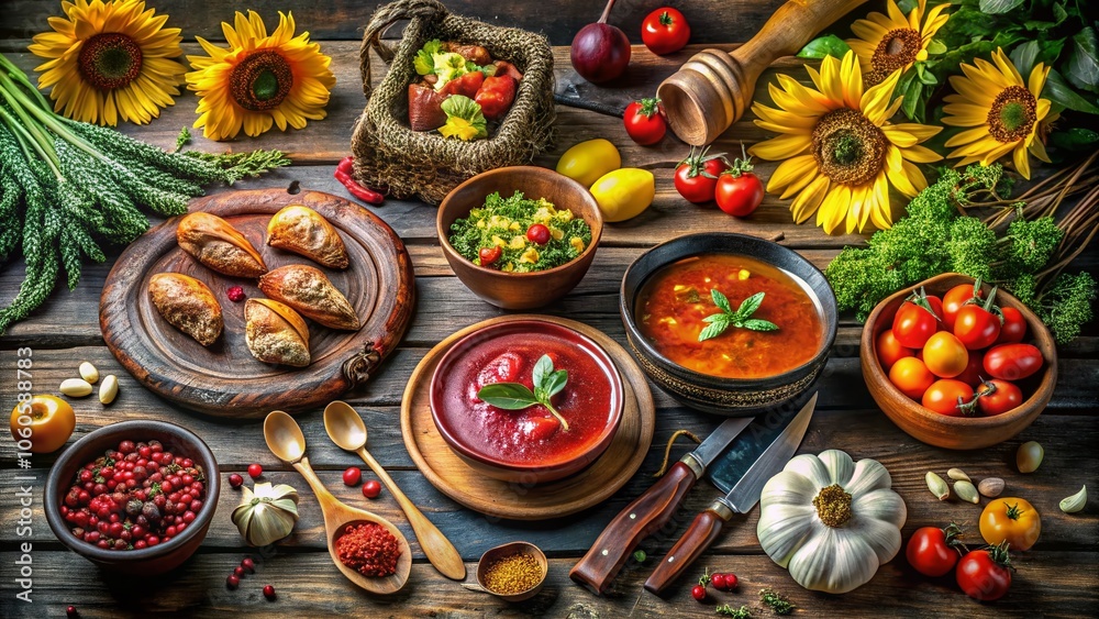 Icons, Symbols, and Landmarks of Ukraine - A Culinary Journey through Traditional Ukrainian Food, Ingredients, and Cultural Heritage for Stock Photography Icons, Symbols, and Landmarks of Ukraine - A Culinary Journey through Traditional Ukrainian Food, Ingredients, and Cultural Heritage for Stock Photography