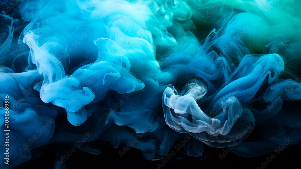 Obraz premium Thick clouds of blue smoke against a dark background.