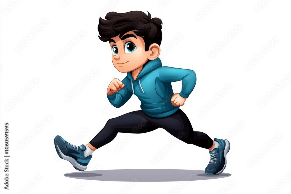 a 2D cartoon illustration of a person practicing lunges with good posture focused on fitness white background a 2D cartoon illustration of a person practicing lunges with good posture focused on fitness white background
