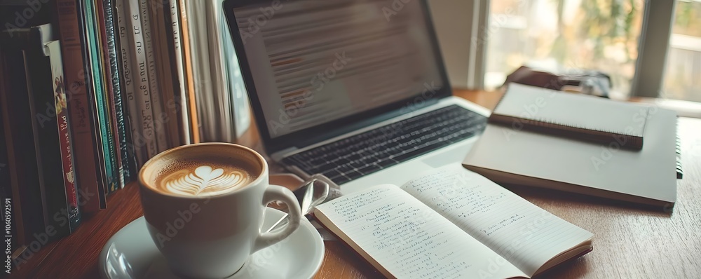 Coffee  Laptop  Notebook  Workspace  Desk   Study   Writing  Work   Creative   Business