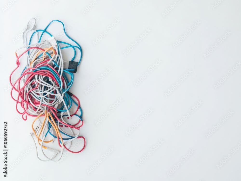 A chaotic mess of colorful rubber bands on a clean white surface, illustrating the beauty of randomness in everyday life. A chaotic mess of colorful rubber bands on a clean white surface, illustrating the beauty of randomness in everyday life.