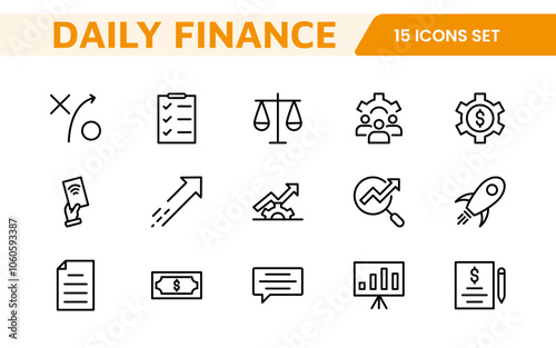 Personal Finance Icon Set. Sleek and intuitive icons for budgeting; saving; and investing; perfect for financial apps; tools; and websites to empower users in managing their money effectively.