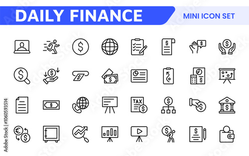 Personal Finance Icon Set. Sleek and intuitive icons for budgeting; saving; and investing; perfect for financial apps; tools; and websites to empower users in managing their money effectively.
