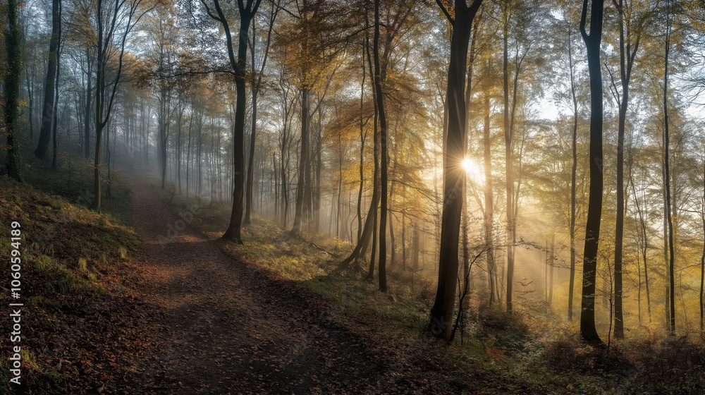Sunlight breaks through the trees, illuminating a serene forest path. The soft mist adds a mystical quality to the early morning, creating a tranquil atmosphere in nature. Sunlight breaks through the trees, illuminating a serene forest path. The soft mist adds a mystical quality to the early morning, creating a tranquil atmosphere in nature.