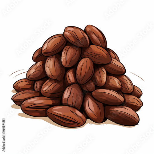 A colorful cartoon representation of a pile of brown cocoa beans resting on a light surface
