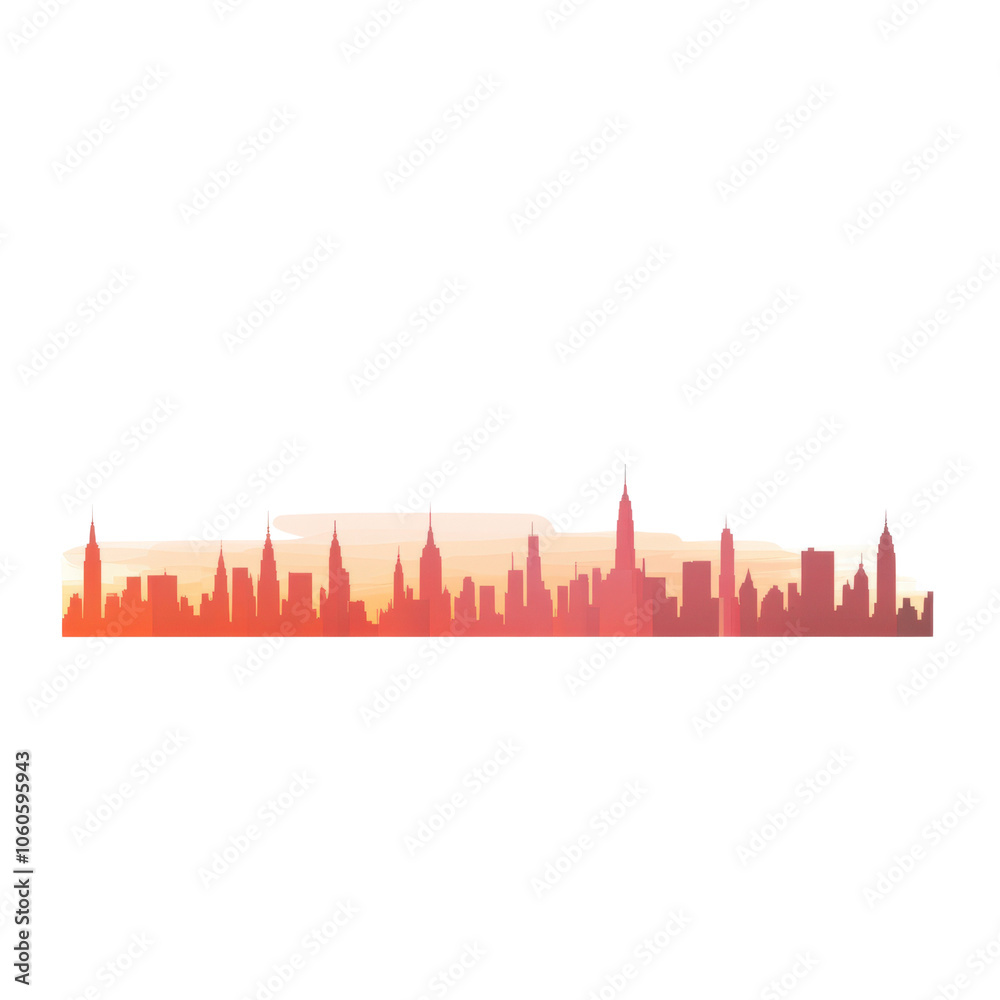 Obraz premium Silhouette of a city skyline with a gradient color on a white isolated background.