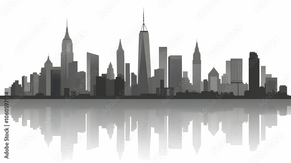 Naklejka premium Silhouette of New York City skyline with reflection.