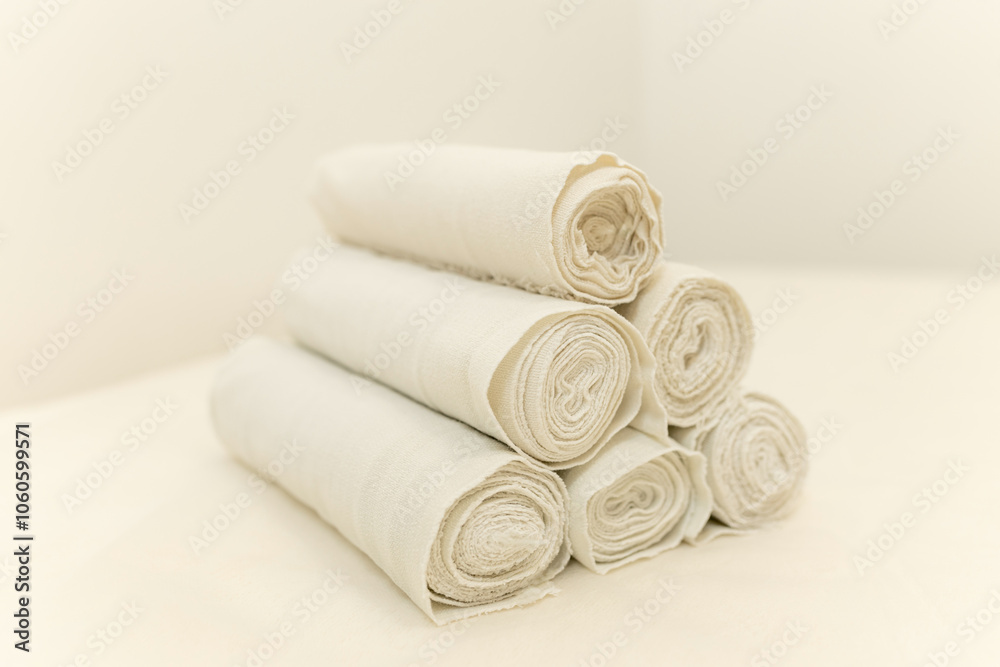 bandages for wrapping the body lie on the background of a beauty salon. Spa center for body and skin care bandages for wrapping the body lie on the background of a beauty salon. Spa center for body and skin care